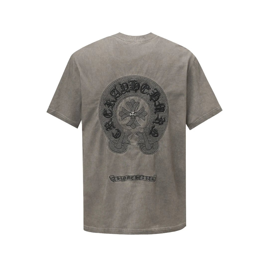 Chrome Hearts T-shirt Back with Sanskrit Embroidery logo round Neck Short Sleeve25ss New pure cotton T Unisex T-Shirt OS Loose Fit Base Shirt Top Half Sleeve T-Shirt