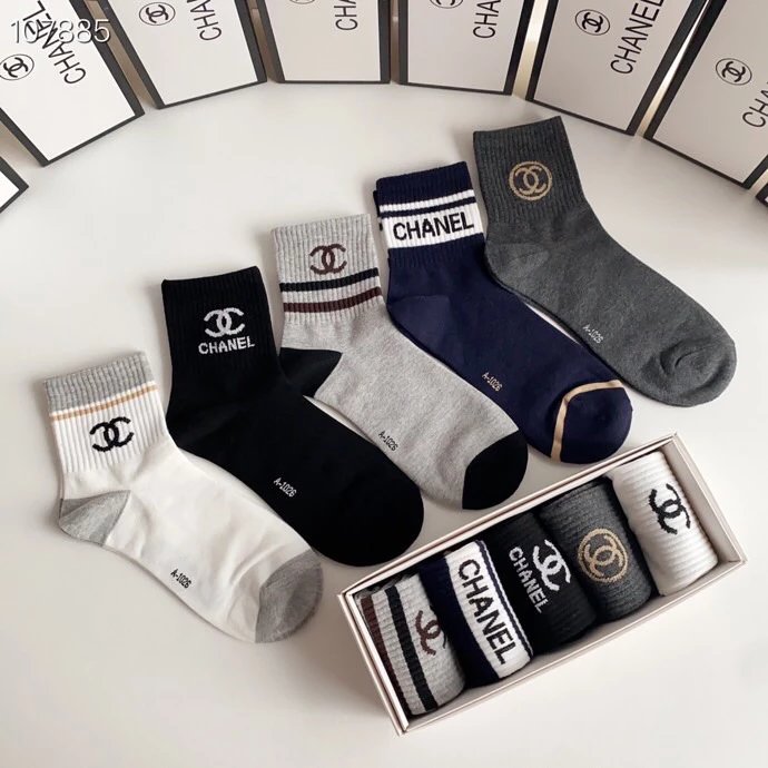 Chanel Sock New Classic Mid-Length Bunching Socks Socks!Five Pairs Per Box,Counter Synchronous Tube Socks