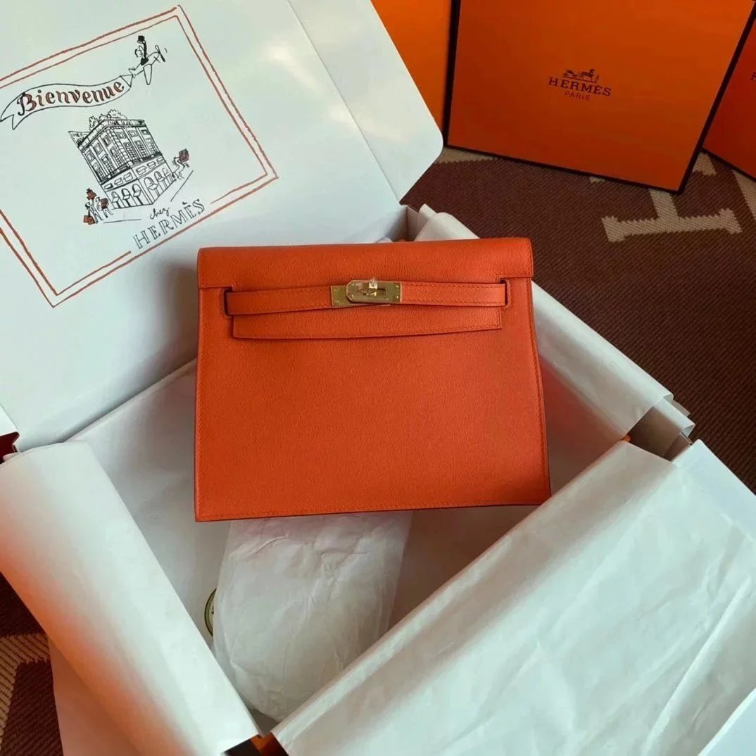 Hermes women's bag Top version 【H Handmade】Women's Bag KellyDanSe22cmevercolor Leather Imported Beeswax Thread Clutch Backpack Waist Bag Shoulder Messenger Bag Gold and Silver Buckle