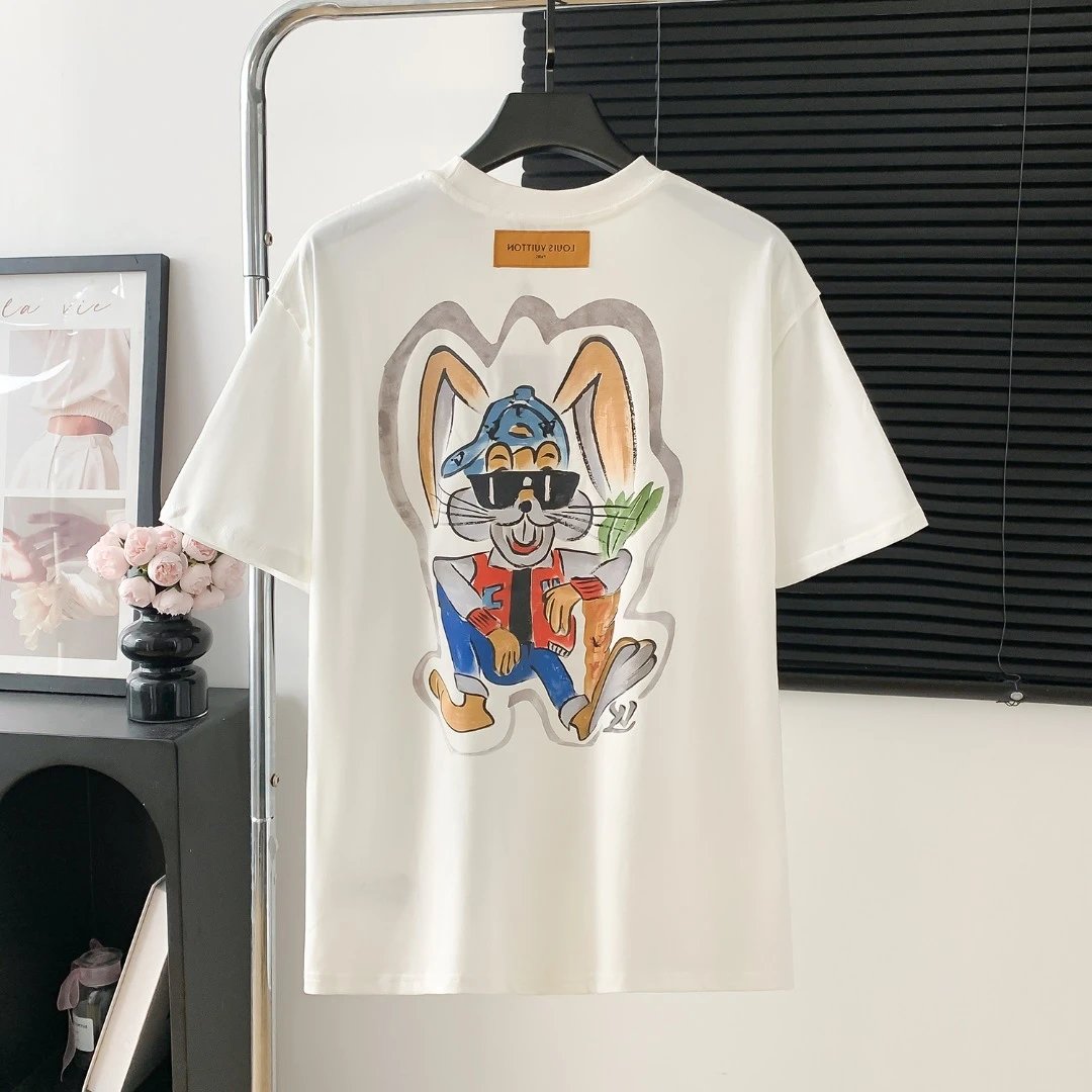 Louis Vuitton LV T-shirt Back Graffiti Rabbit Print logo round Neck Short Sleeve25ss New pure cotton T Unisex T-Shirt OS Loose Fit Base Shirt Top Half Sleeve T-Shirt