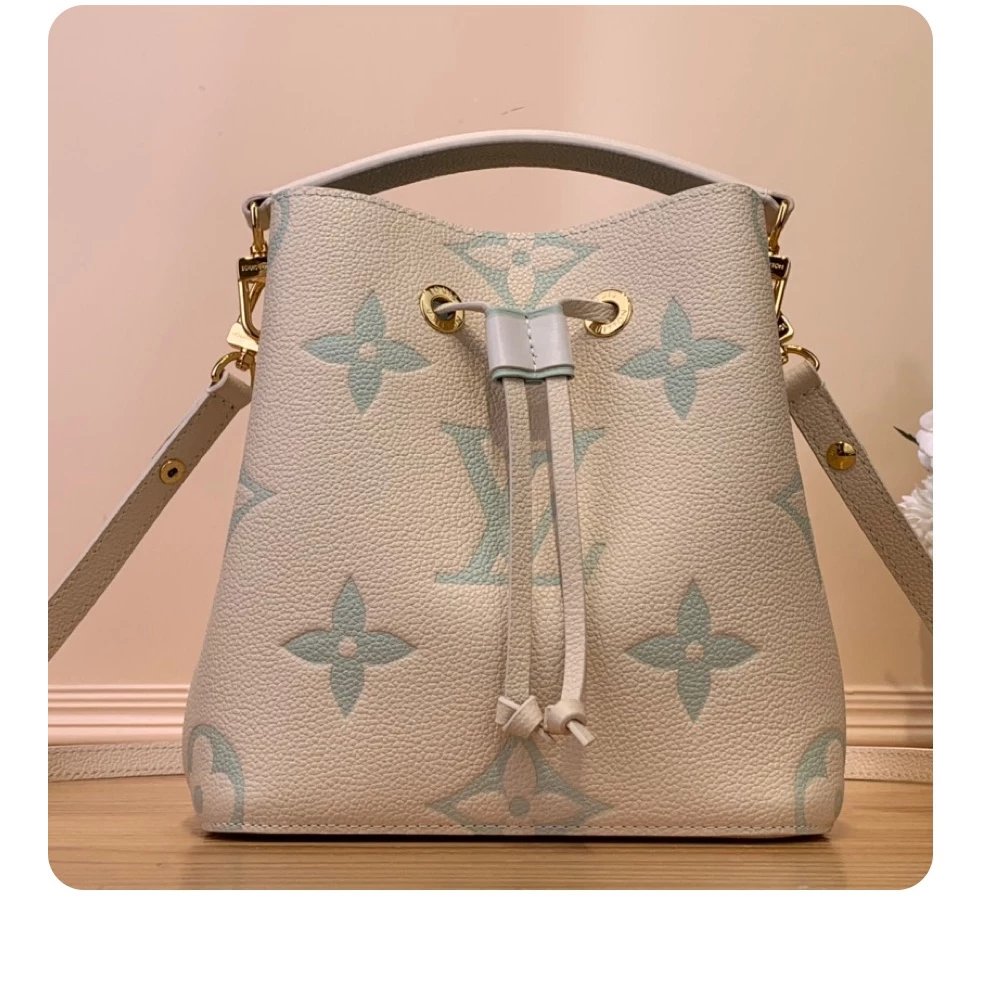 Louis Vuitton LV Women's Bag Top version 【New Original Leather】M46581Mini Bucket Bag Series neonoebb Handbag Small Bucket Shoulder Crossbody Handbag24Spring and Summer New Color Taro Purple Cream Blue Matcha Green nano Small bucket bag M24048M45716M45709