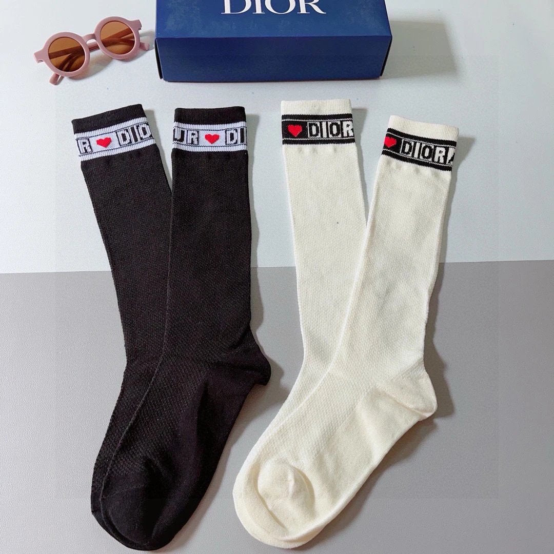 Dior Sock 【a Box2Double】Classic Letters logo Breathable and Stylish Long Cotton Calf Socks25ss New Cotton Socks Spring Summer Autumn Thin Business Sports Casual Versatile Deodorant Sweat-Absorbing