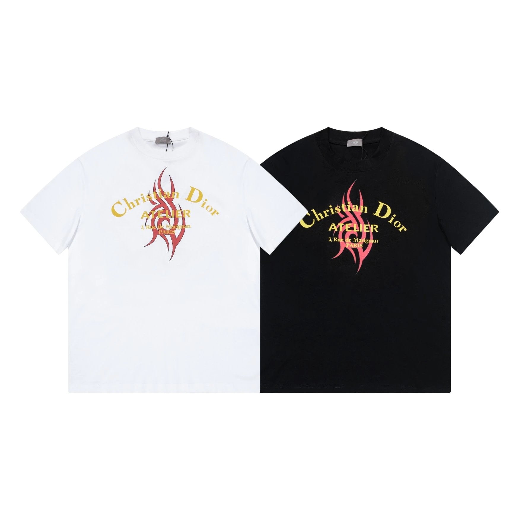 Dior T-shirt Flame Print on the Chest logo round Neck Short Sleeve25ss New Pure Cotton Unisex Style T T-shirt OS Loose Fit Base Shirt Top Half Sleeve T-Shirt