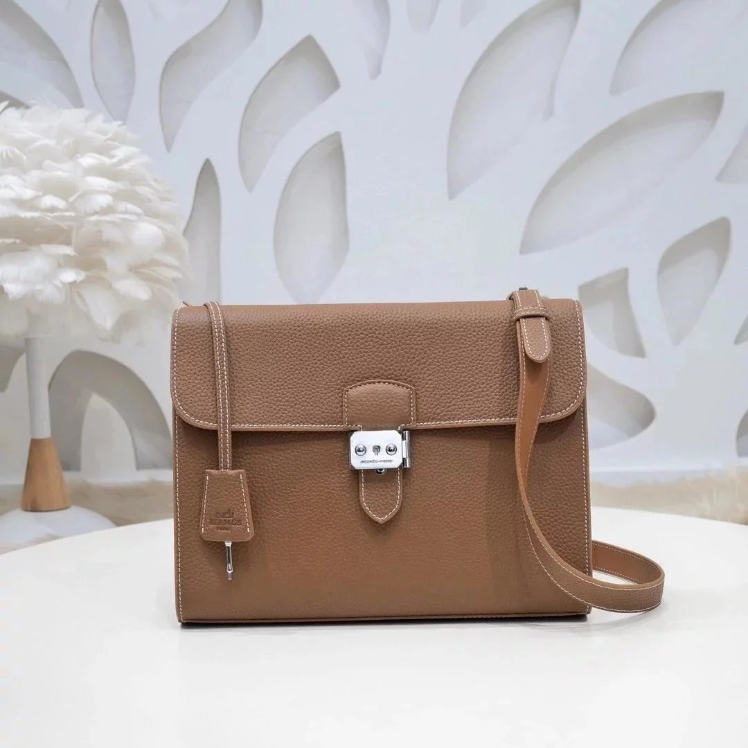 Hermes men's bag Top version Genuine Goods Grade New Classic Men's Fashion Crossbody Bag Men's Casual Shoulder Bag Men's Bag First Layer Cowhide Handbag Khaki Full Leather Black Canvas Handmade Big Bag