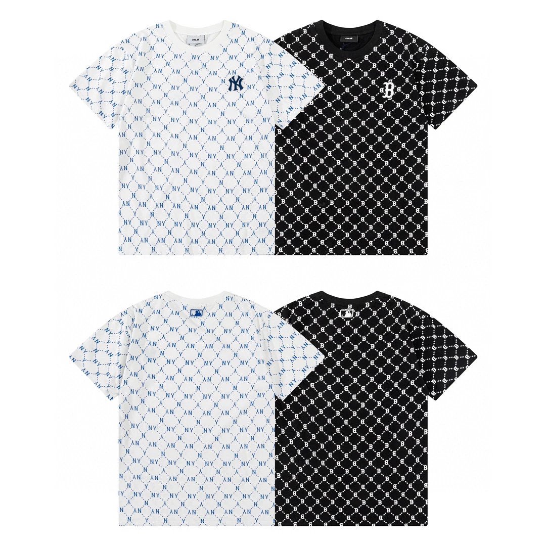 MLB T-shirt Top Version&Men and Women T T-shirt Retro Presbyopic Full Printed Short Sleeve Couple Sports Loose Casual Embroidery Half Sleeve T-shirt Fashion
