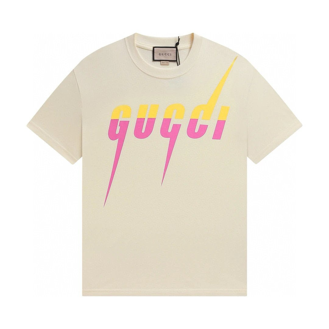Gucci T-shirt Dual-color Layered Letter Print on the Chest logo round Neck Short Sleeve25ss New Pure Cotton Unisex Style T T-shirt OS Loose Fit Base Shirt Top Half Sleeve T-Shirt