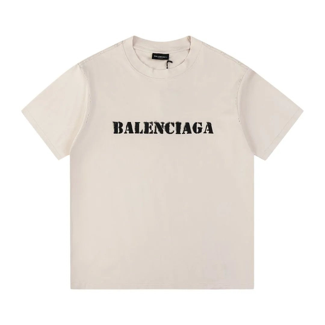 Balenciaga T-shirt Front and back Distressed Fuzzy Letter Print logo round Neck Short Sleeve25ss New Pure Cotton Unisex Style T Casual T-Shirt Base Layer Shirt OS Loose Fit Half Sleeve Top Plus Size