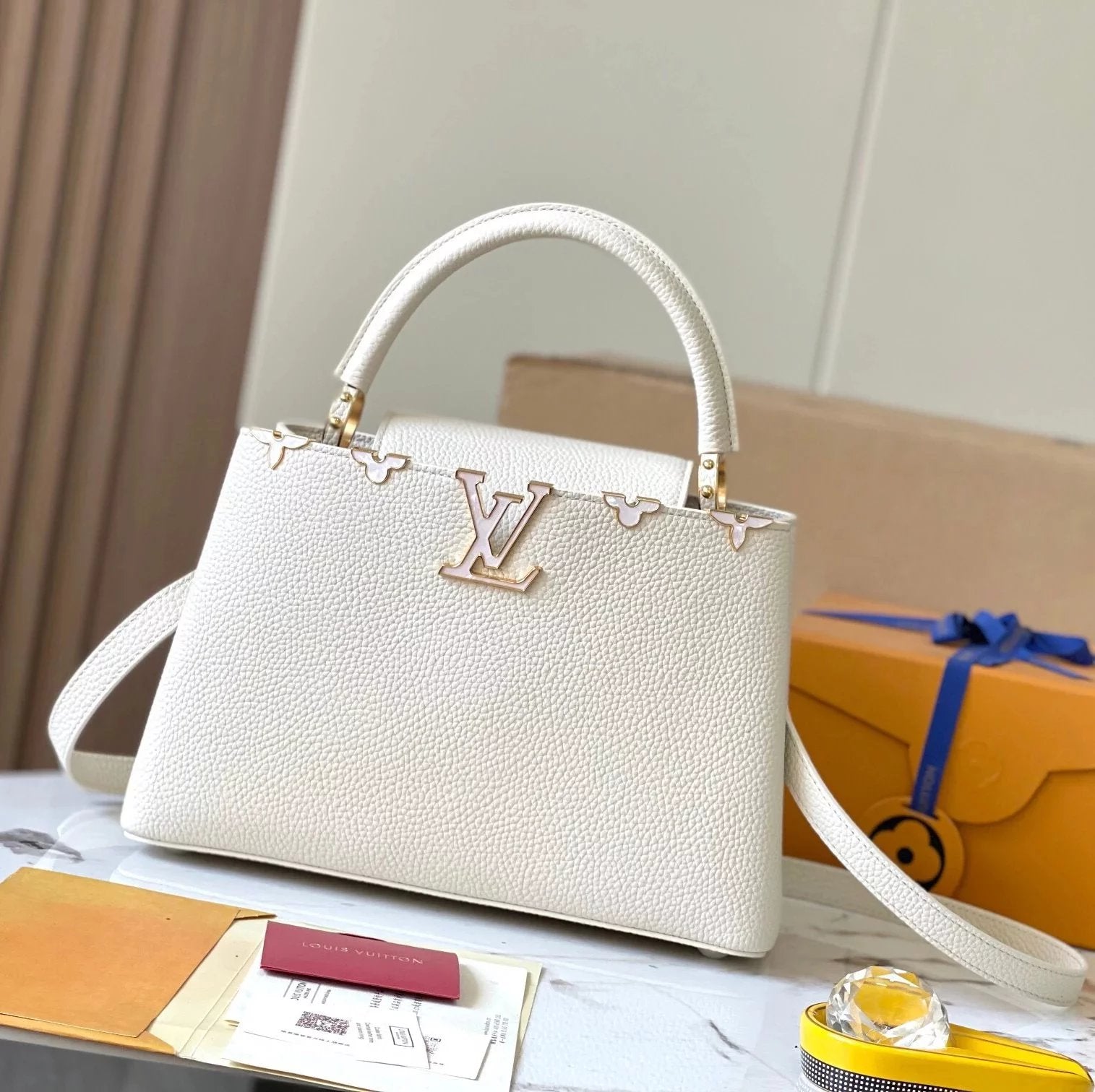 Louis Vuitton LV Women's Bag Top version 【Real Original Version Hardware】M23330M23331M23332Mini Black Corolla CapucinesFlowerCrown Handbag Is Full Grain Taurillon Leather Embellishment Monog Leather Bag mini Handbag