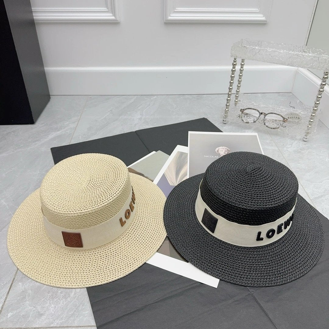 LOEWE Hat Letter Stickers logo Fisherman Hat Casual Sun Protection Plain Face Covering Sunshade Outdoor UV Protection Versatile Flat Top Bucket Hat