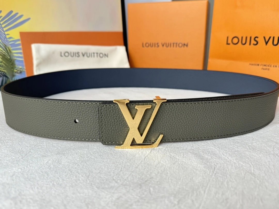 Louis Vuitton LV Belt Top version The Most New Belt4.0cm Men's Belt Metal Buckle Men's Leather Belt with Classic Chessboard Plaid Belt with Genuine Goods Packaging