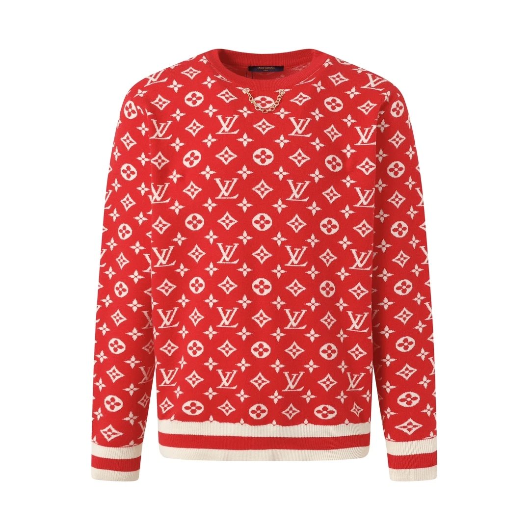 Louis Vuitton LV Sweater Full logo Jacquard Crew Neck Sweater Long Sleeve Pullover Thickened Lazy Style OS Loose Fit Unisex Knit Top Jacket Versatile Casual Wearable Inside and Outside
