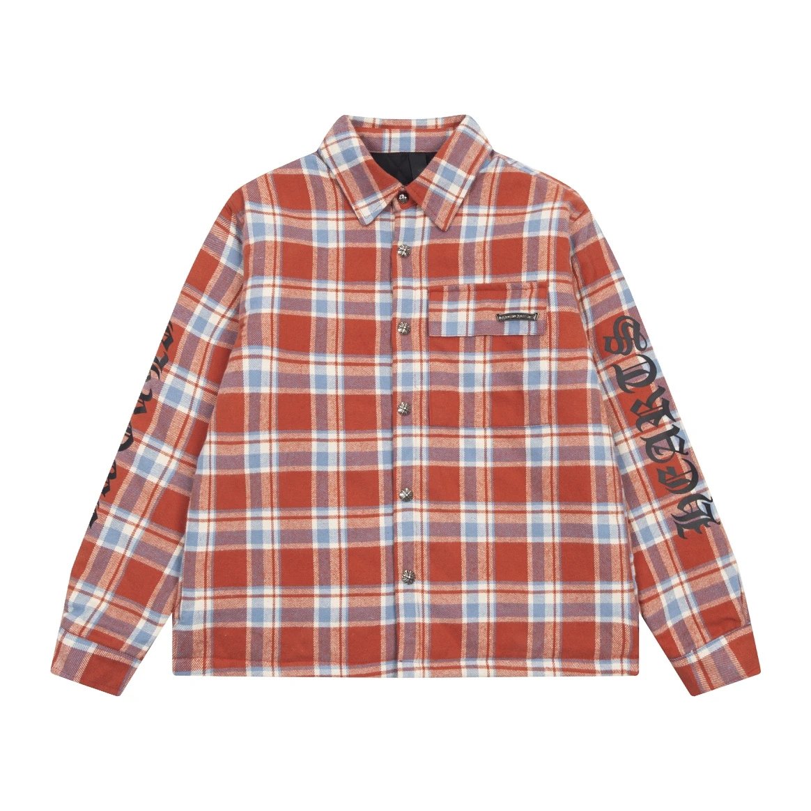 Chrome Hearts Shirt Plaid Silver Embellished Shirt Jacket Cotton Coat Unisex