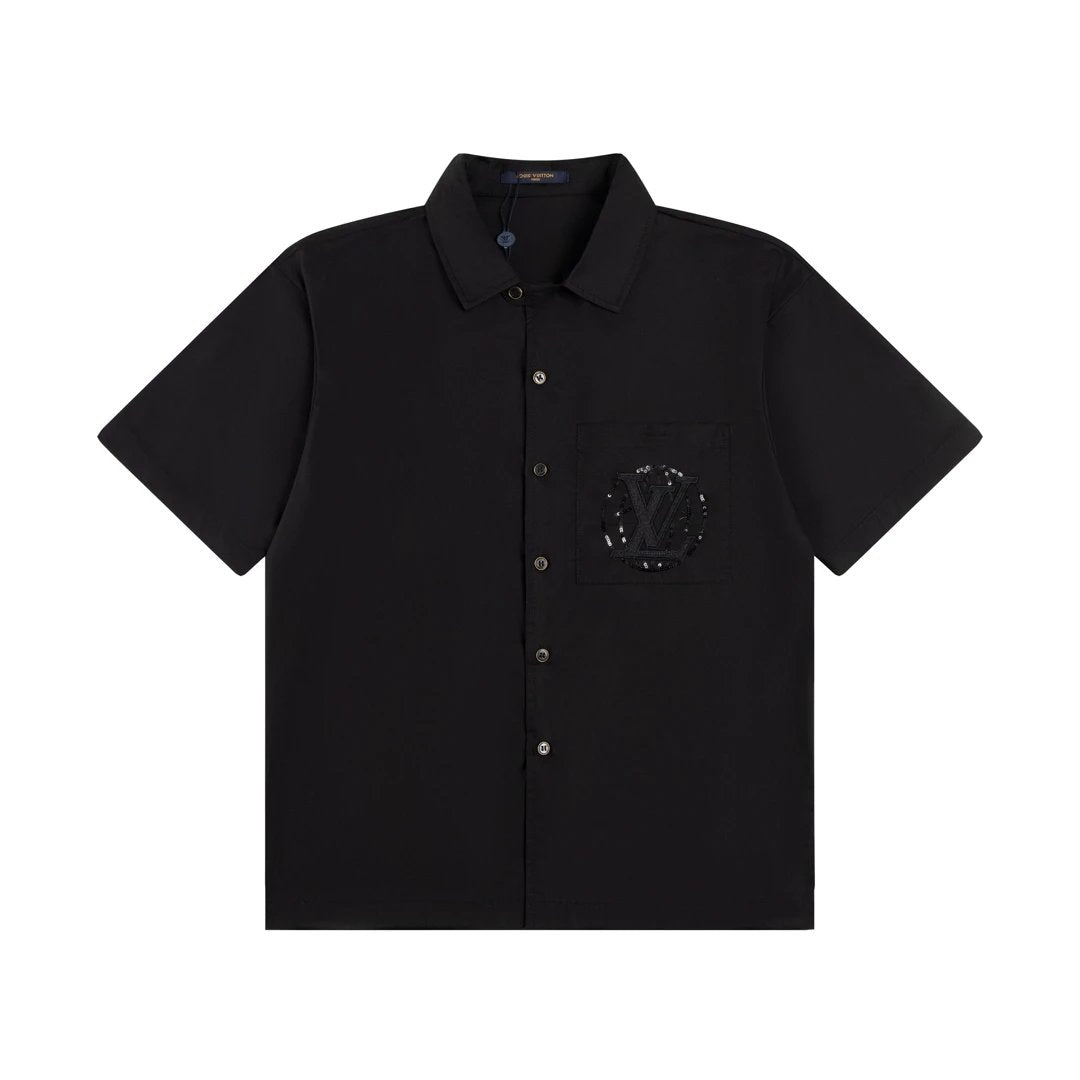 Louis Vuitton LV Shirt Pocket Sequin Embroidery logo Shijia Turn-down Collar Short Sleeve Shirt Versatile Business Unisex Casual Slim Fit Jacket