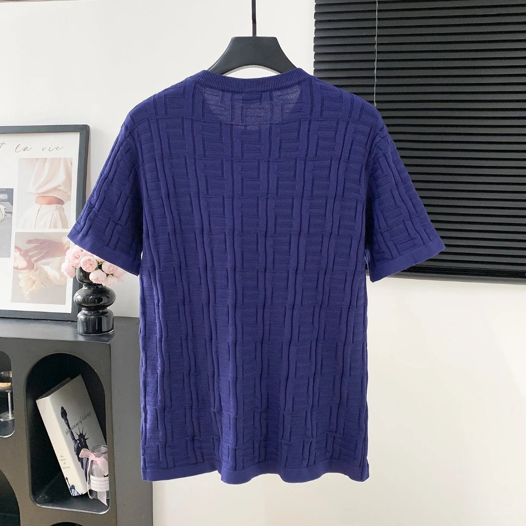 FENDI T-shirt Full Body Double F Texture logo round Neck Short Sleeve25ss New Pure Cotton Unisex Style T Casual T-Shirt Base Layer Shirt OS Loose Fit Half Sleeve Top Plus Size