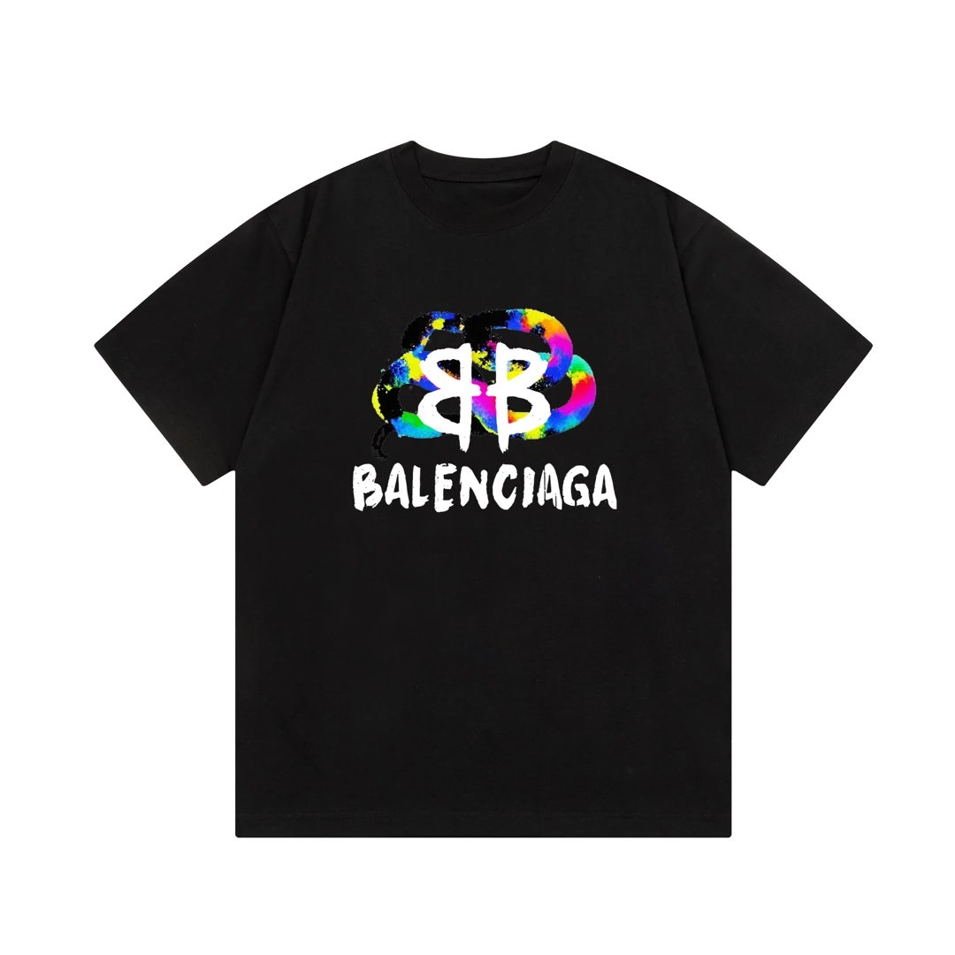 Balenciaga T-shirt Colorful Graffiti Letter Print Logo Logo Crew Neck Short Sleeve25ss New Pure Cotton Unisex Style T T-shirt OS Loose Fit Base Shirt Top Half Sleeve T-Shirt
