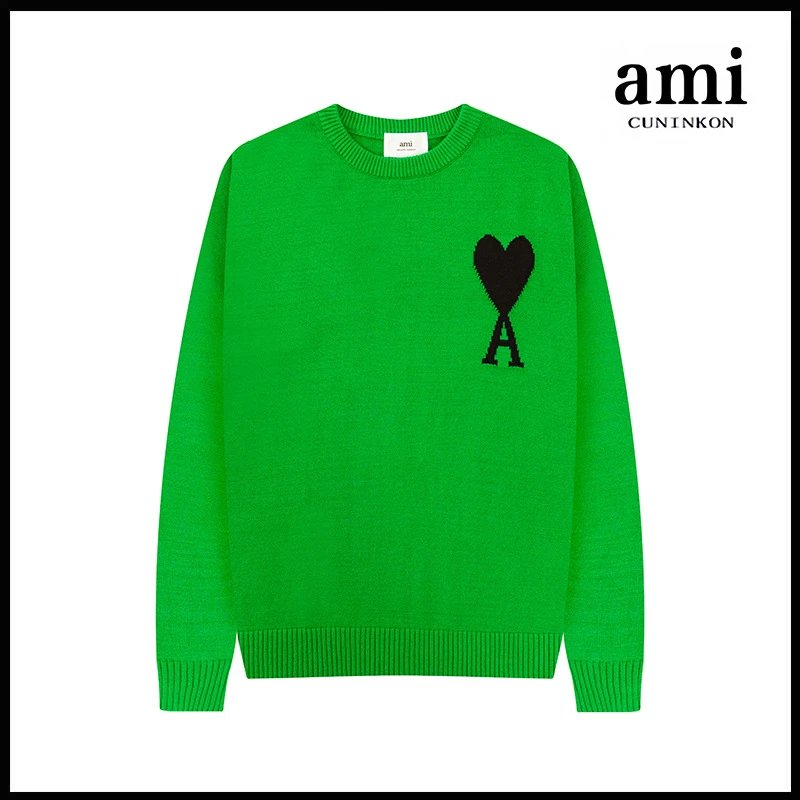 Ami Sweater Knitwear Classic round Neck Big Heart Jacquard Pullover Sweater Loose and Idle Sense Casual Couple Outfit-CY