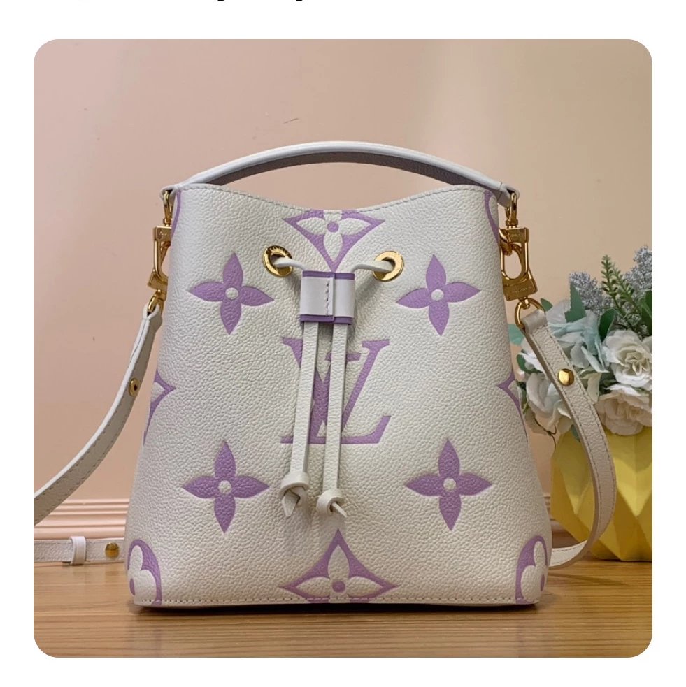 Louis Vuitton LV Women's Bag Top version 【New Original Leather】M46581Mini Bucket Bag Series neonoebb Handbag Small Bucket Shoulder Crossbody Handbag24Spring and Summer New Color Taro Purple Cream Blue Matcha Green nano Small bucket bag M24048M45716M45709