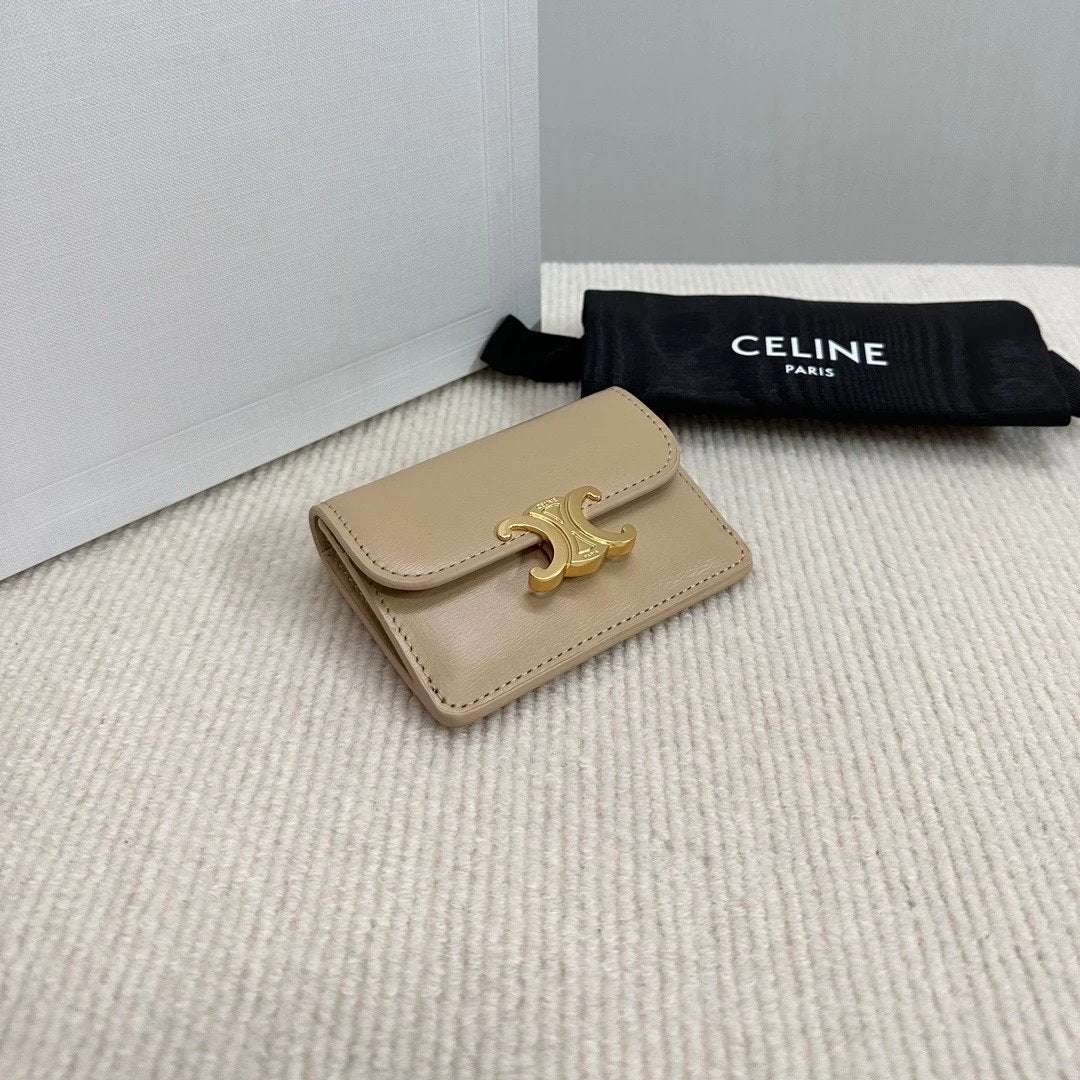 Celine Wallet Top version 【Super Original Leather】New Arc De Triomphe Card Holder Card Holder Card Clamp Cow Leather Lining TRIOMPHE Snap Button Closure,Built-in4One Card Slot,1One outside Card Slot.Easy to Carry outside