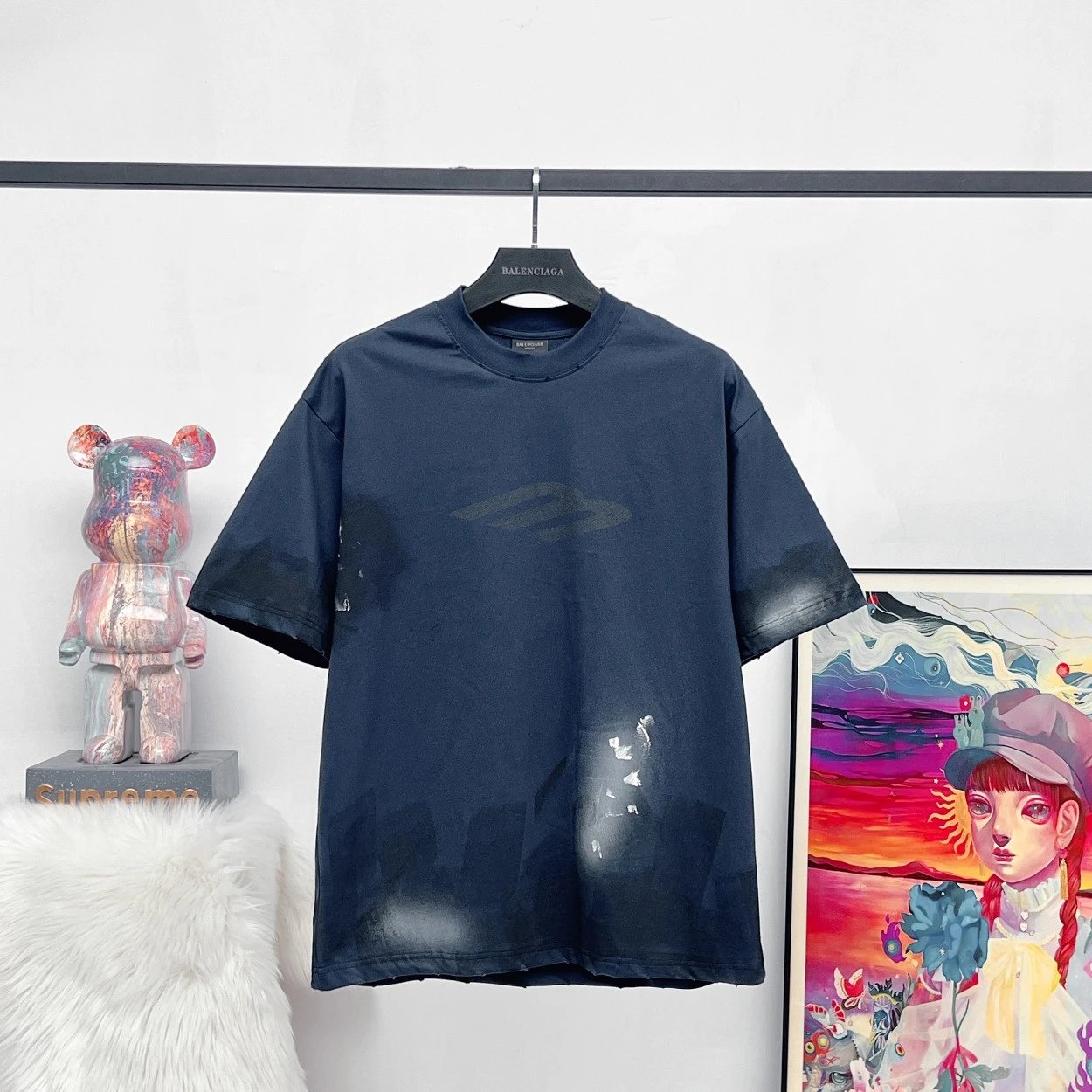 Balenciaga T-shirt Letters M Vintage Spray Painted Hand-drawn Graffiti logo round Neck Short Sleeve25ss New pure cotton T Unisex T-Shirt OS Loose Fit Base Shirt Top T-Shirt Short Sleeve