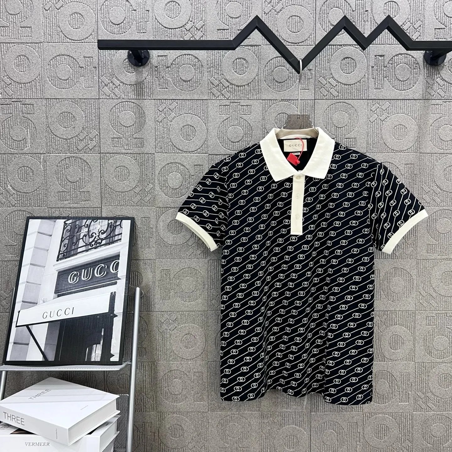 Gucci T-shirt Full Body Double G Small LOGO Printing POLO Shirt Lapel Short Sleeve25ss New Unisex Summer Short Sleeve OS Loose T Business Half Sleeve Shirt Plus Size T-Shirt
