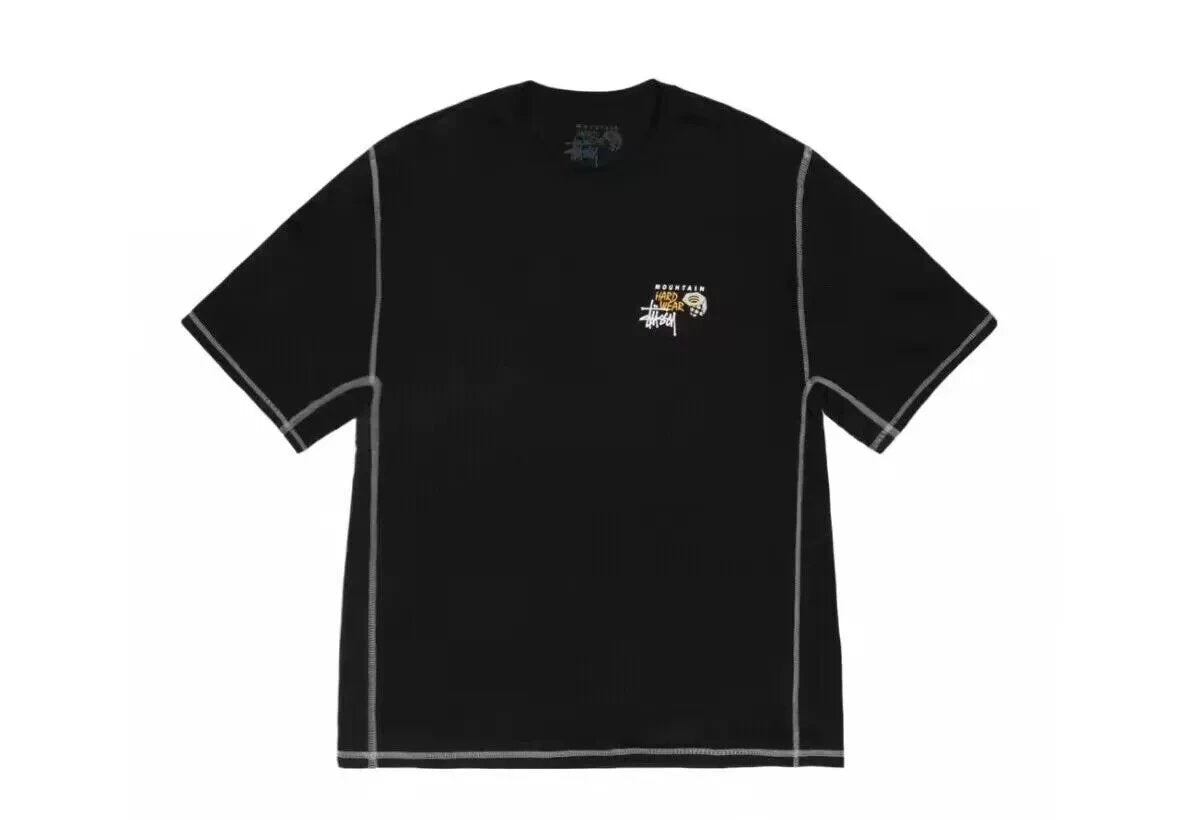 Stussy T-shirt Top Version Retro Bright Line Stitching Plain Weave Color Matching Color Contrast Joint Letter Printed round Neck Functional Short Sleeve T T-shirt