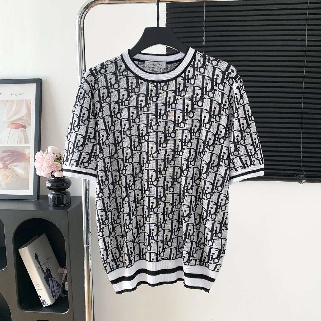 Dior T-shirt Alphabet Jacquard logo round Neck Short Sleeve25ss New Pure Cotton Unisex Style T T-shirt OS Loose Fit Base Shirt Half Sleeve T-Shirt Top Half Sleeve