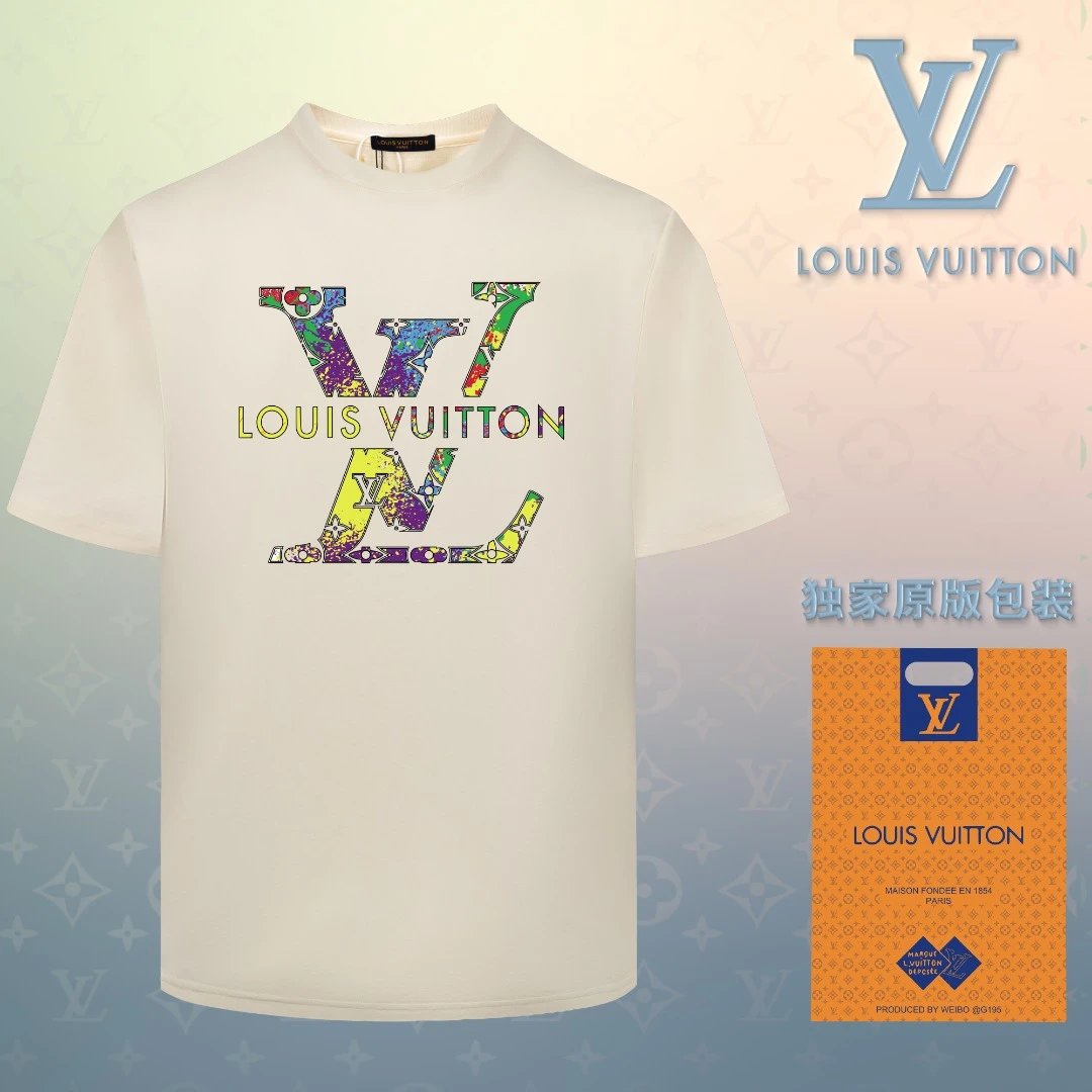 Louis Vuitton LV T-shirt Colorful Print on the Chest logo round Neck Short Sleeve25ss New Pure Cotton Unisex Style T T-shirt OS Loose Fit Base Shirt Short Sleeve T-Shirt Top