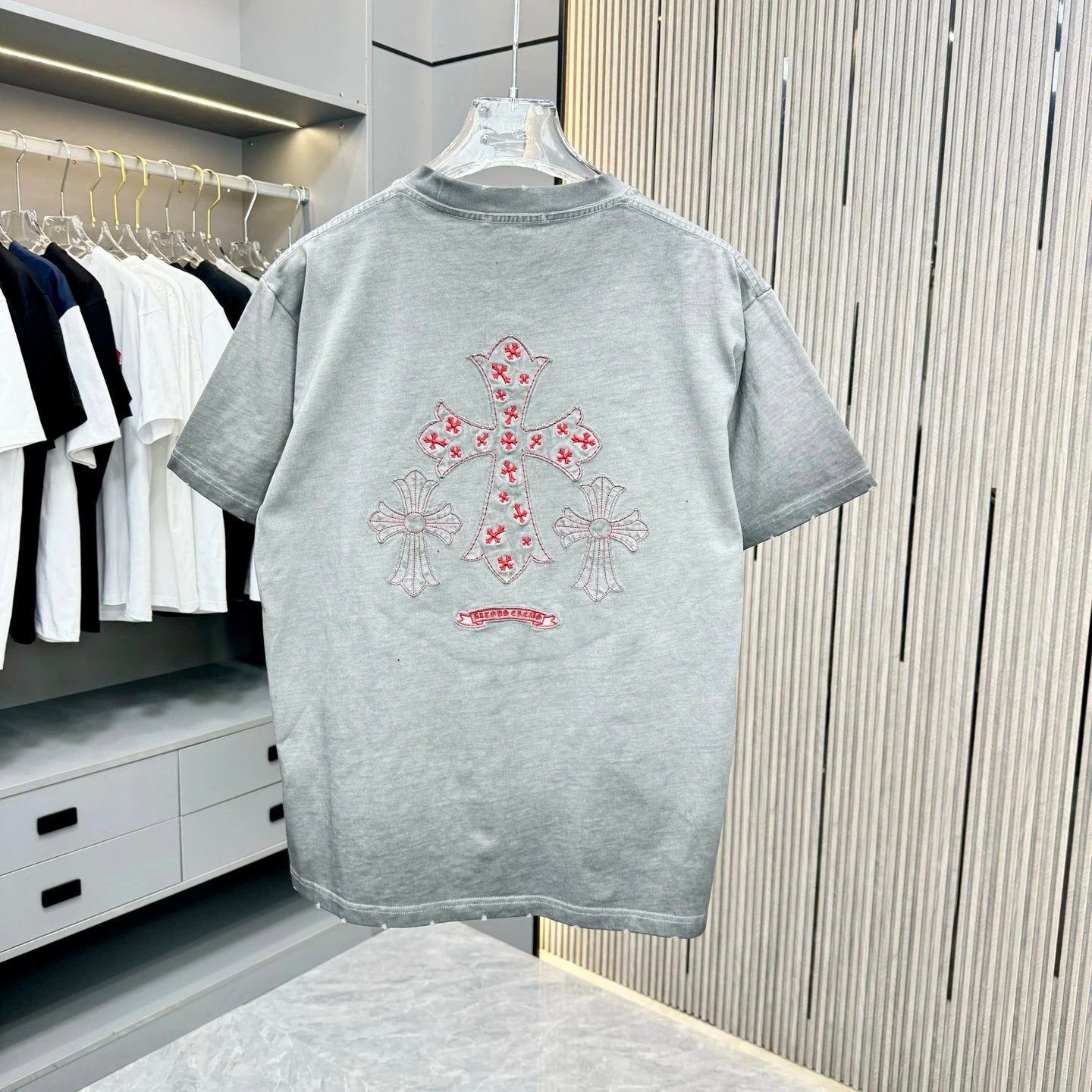 Chrome Hearts T-shirt Back Embroidery logo round Neck Short Sleeve25ss New Pure Cotton Unisex Style T Casual T-Shirt Base Layer Shirt OS Loose Fit Half Sleeve Top Plus Size