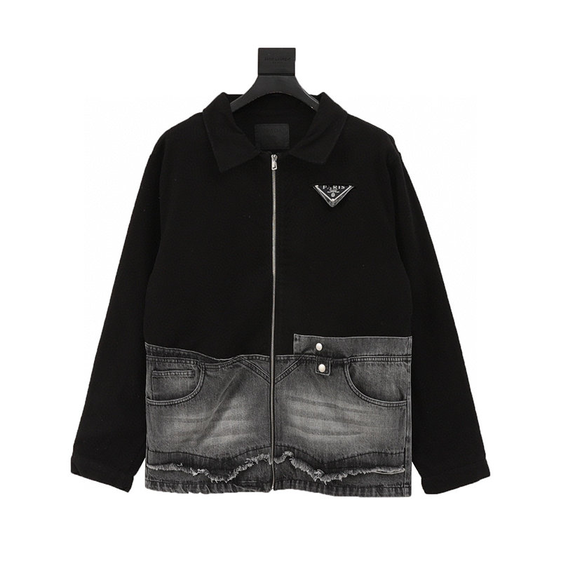 PRADA Jackets Washed Triangle Mark Denim Coat for Men and Women