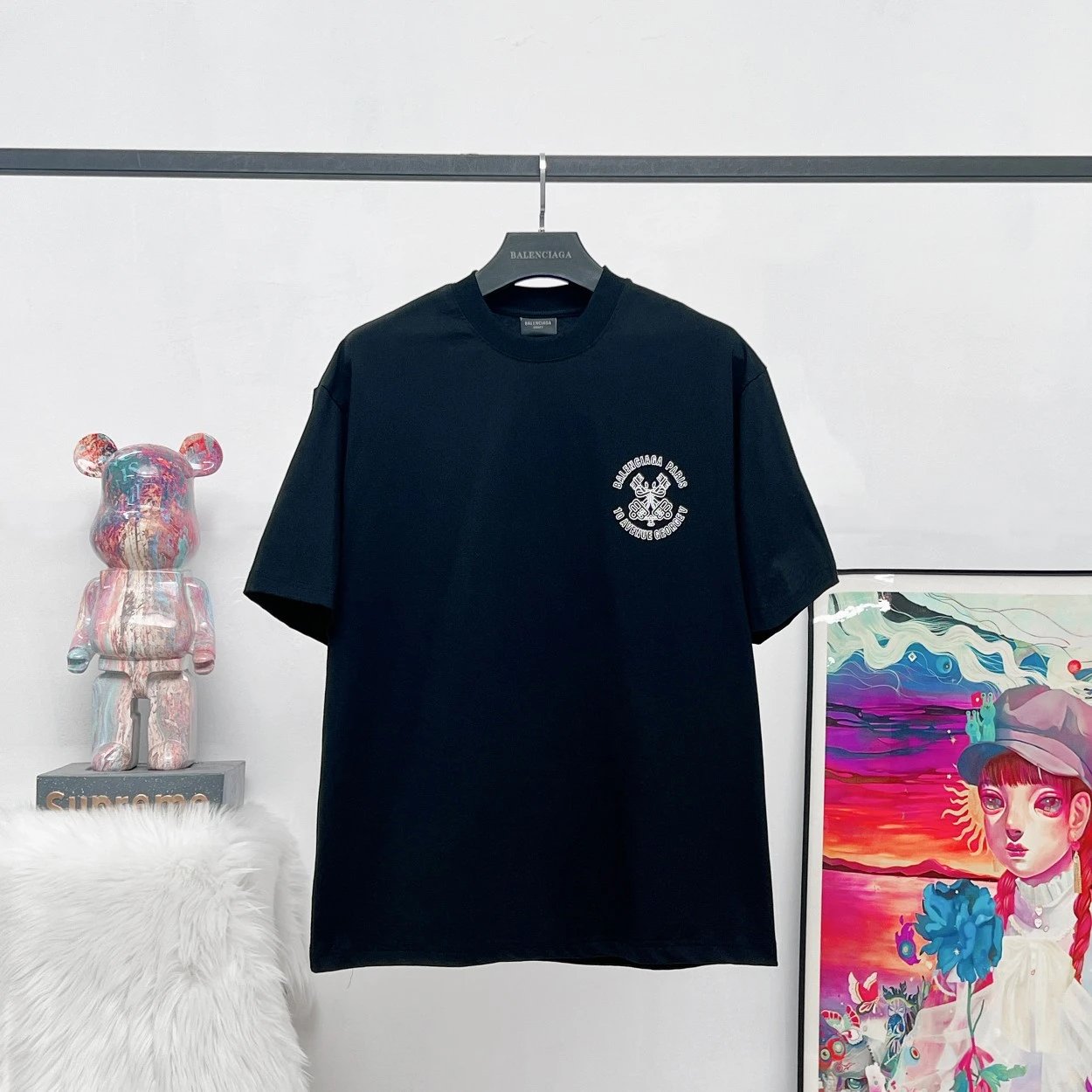 Balenciaga T-shirt Key Badge Print logo round Neck Short Sleeve25ss New Pure Cotton Unisex Style T T-shirt OS Loose Fit Base Shirt Top Half Sleeve T-Shirt