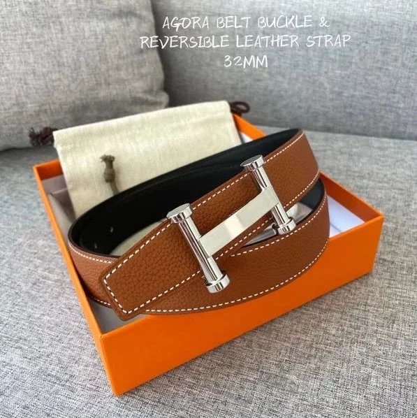 Hermes Belt Top version 【New products in stock】Genuine Leather Belt Business Casual Men and Women H Buckle Belt Double-Sided Available Pant Belt32mm