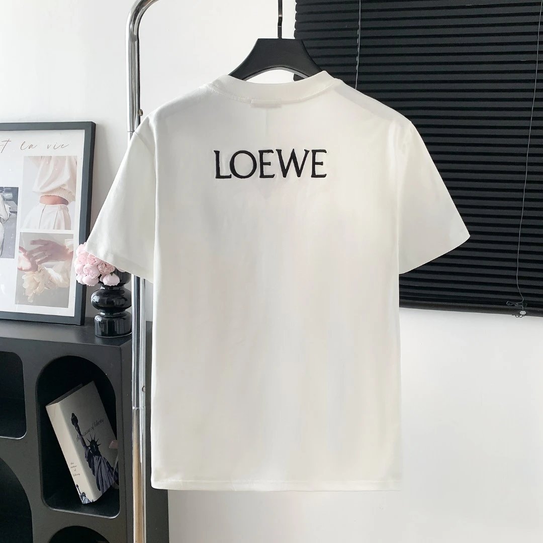 LOEWE T-shirt Backside Letter Embroidery logo round Neck Short Sleeve25ss New Pure Cotton Unisex Style T T-shirt OS Loose Fit Base Shirt Half Sleeve T-Shirt Top Half Sleeve