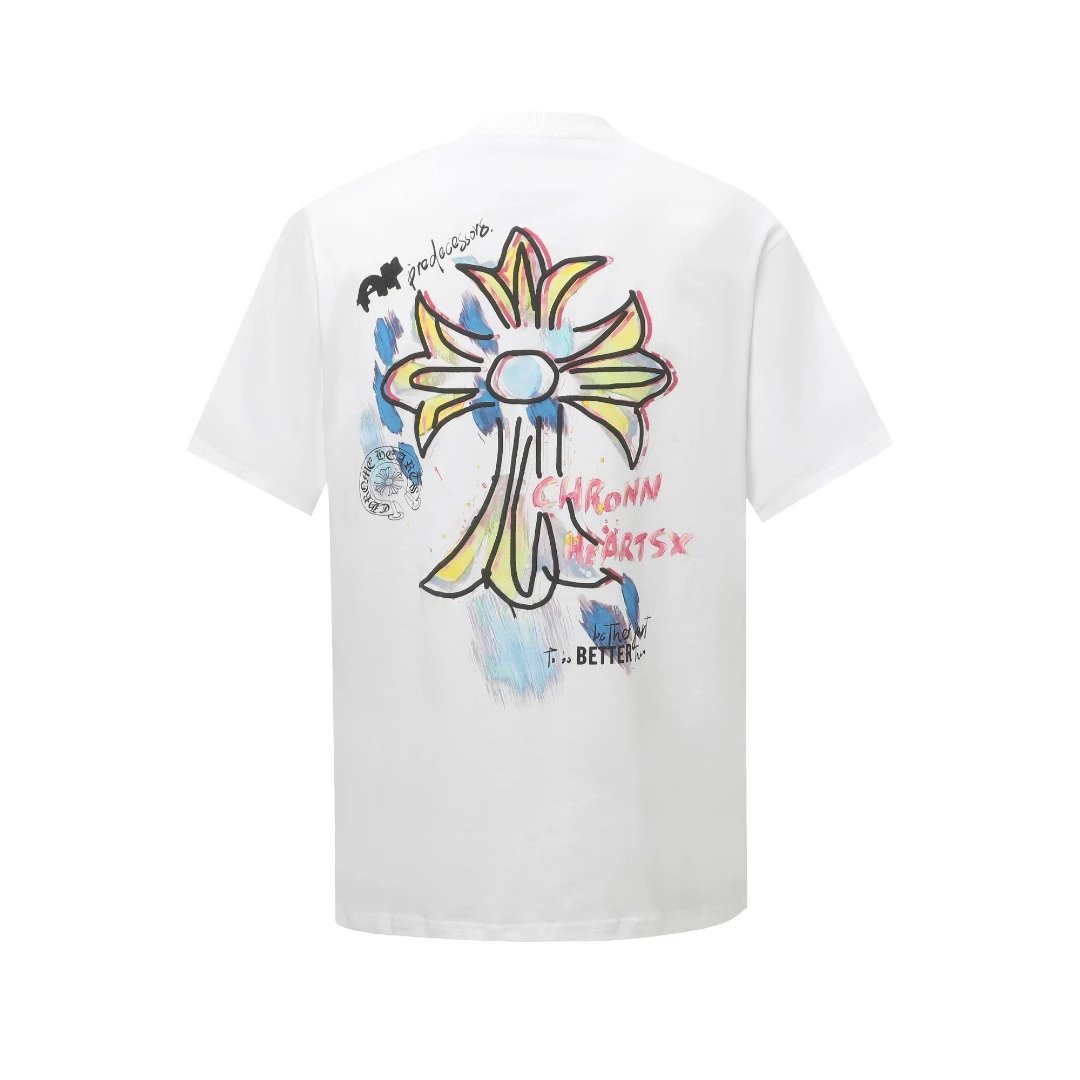 Chrome Hearts T-shirt White Ink Direct Print logo round Neck Short Sleeve25ss New Pure Cotton Unisex Style T T-shirt OS Loose Fit Base Shirt Top Half Sleeve T-Shirt