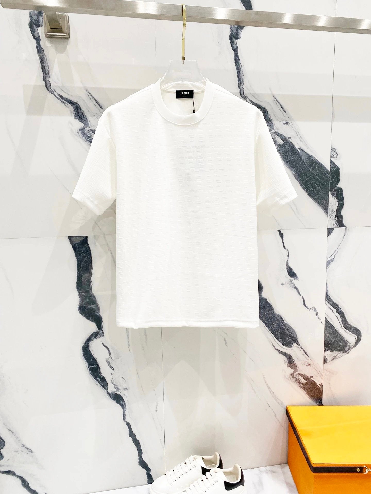 FENDI T-shirt Full Print Double F Alphabet Jacquard logo round Neck Short Sleeve25ss New Pure Cotton Unisex Style T Casual T-Shirt Base Layer Shirt OS Loose Fit Half Sleeve Top Plus Size