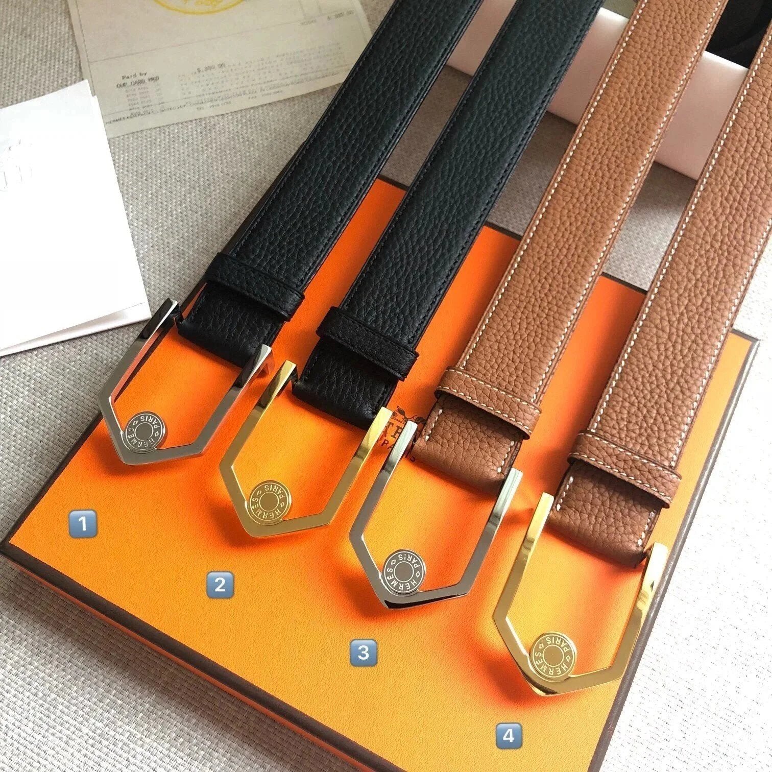 Hermes Belt Top version Men and Women Imported Belt togo Leather Two-Sided Belt Stainless Steel Hardware Belt H Belt Loop Smooth Belt Loop Business Casual All-Match H Buckle Belt