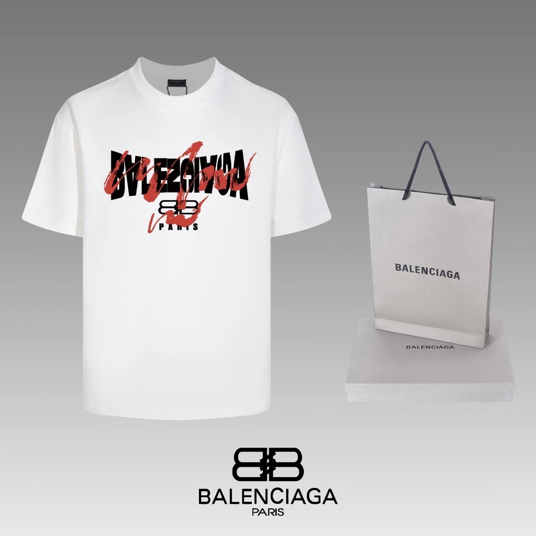 Balenciaga T-shirt Chest Letter Pattern Print logo round Neck Short Sleeve25ss New pure cotton T Unisex T-Shirt OS Drop Shoulder Loose Fit Base Shirt Top T-Shirt Short Sleeve