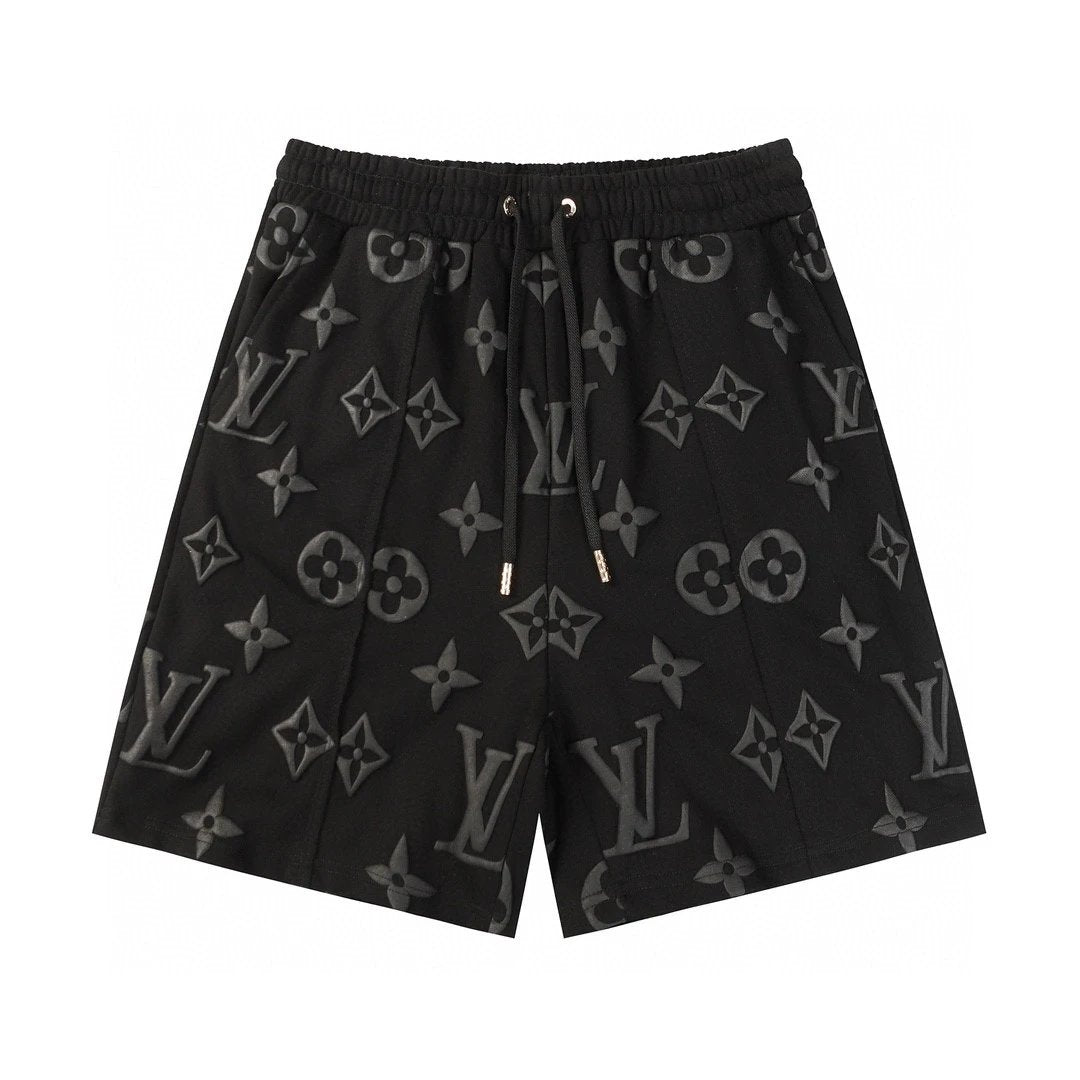 Louis Vuitton LV Shorts Full-print Embossing logo Five-point Shorts25ss New Heavy Drawstring American Style Casual Summer Pants5Two-in-One Casual Sweatpants for Men and Women