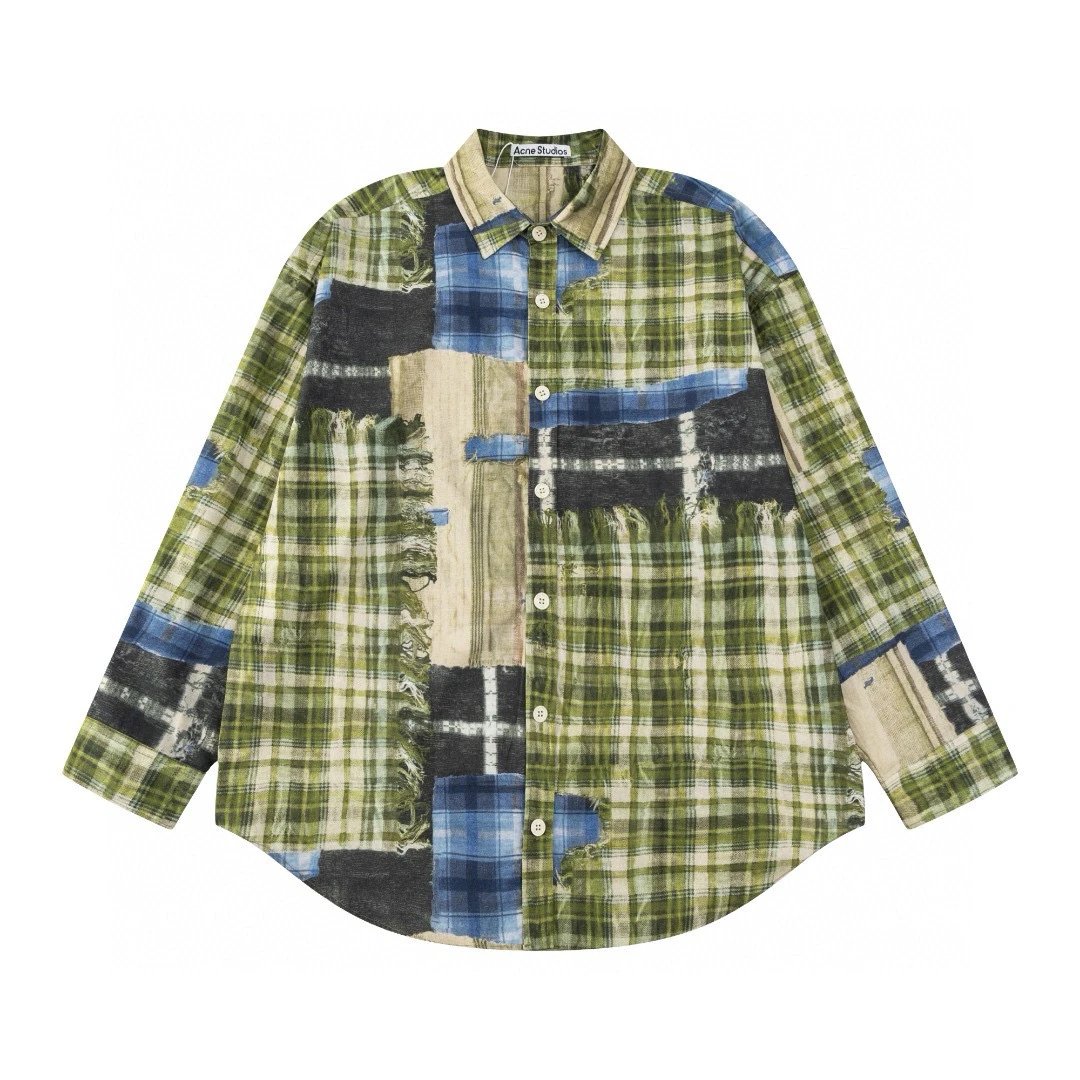 Acne Studios Shirt Top Version Counter Same Style Fashion Brand Long-Sleeved Shirt Men's and Women's Same Lapel Shirt Loose Casual Shirt