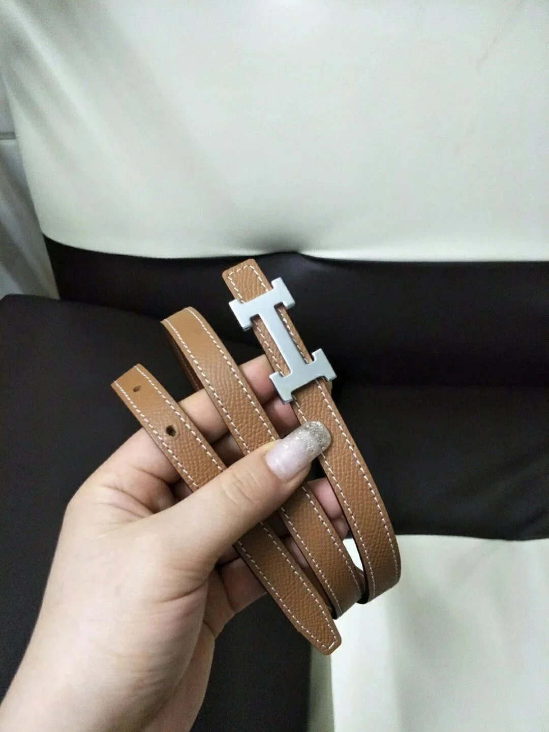 Hermes Belt Top version High Quality Women's Belt First Layer Calfskin Double-Sided Letters h Buckle Casual All-Match Belt1.5cm