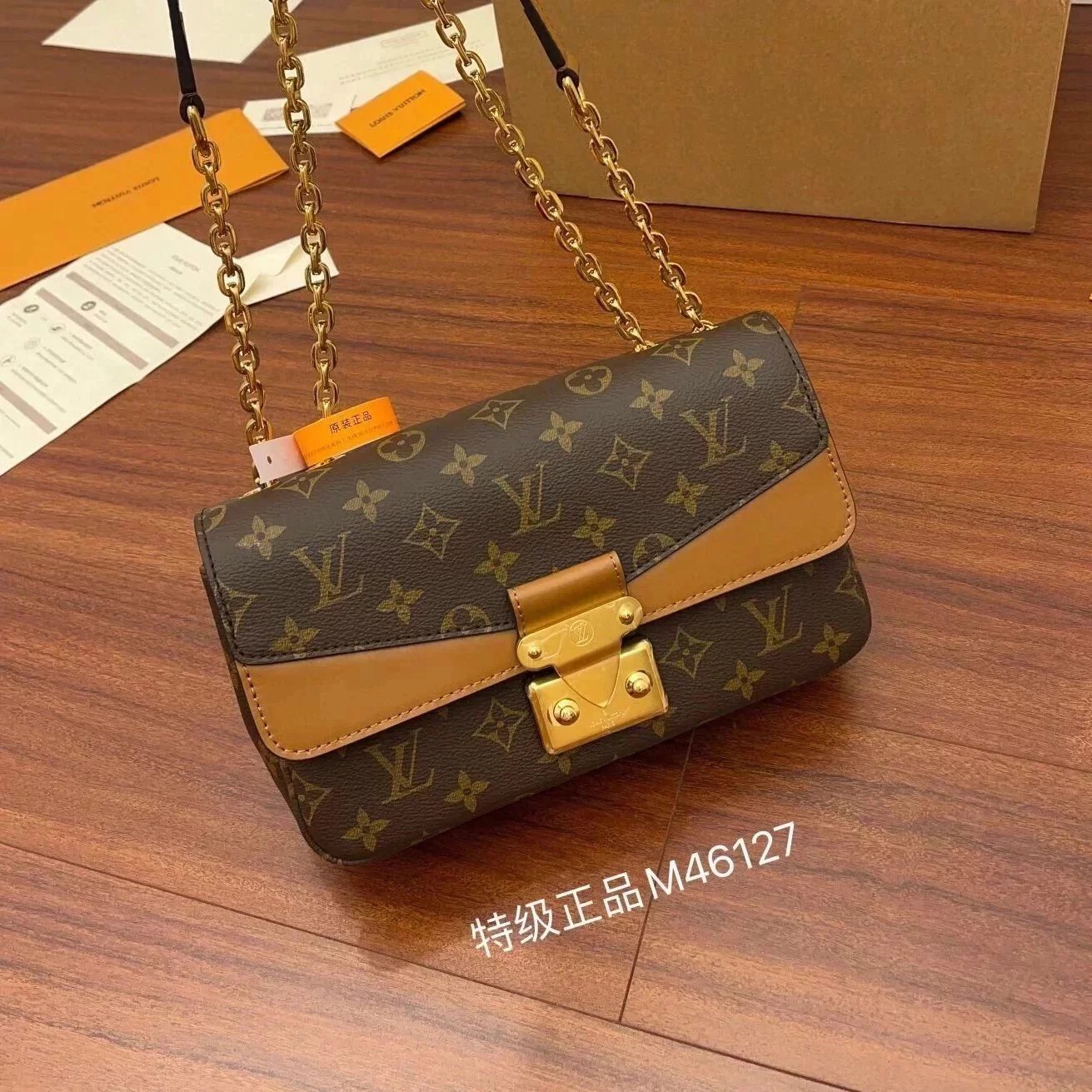 Louis Vuitton LV Women's Bag Top version Don't2022Spring and Summer New Series Brand New Marceau Chain Bag Italian Original Leather Classic Printing Leather Patchwork S-Lock Chloe Paddington Flap Bag Flap Bag Clutch Handbag Small Satchel Underarm Bag Back