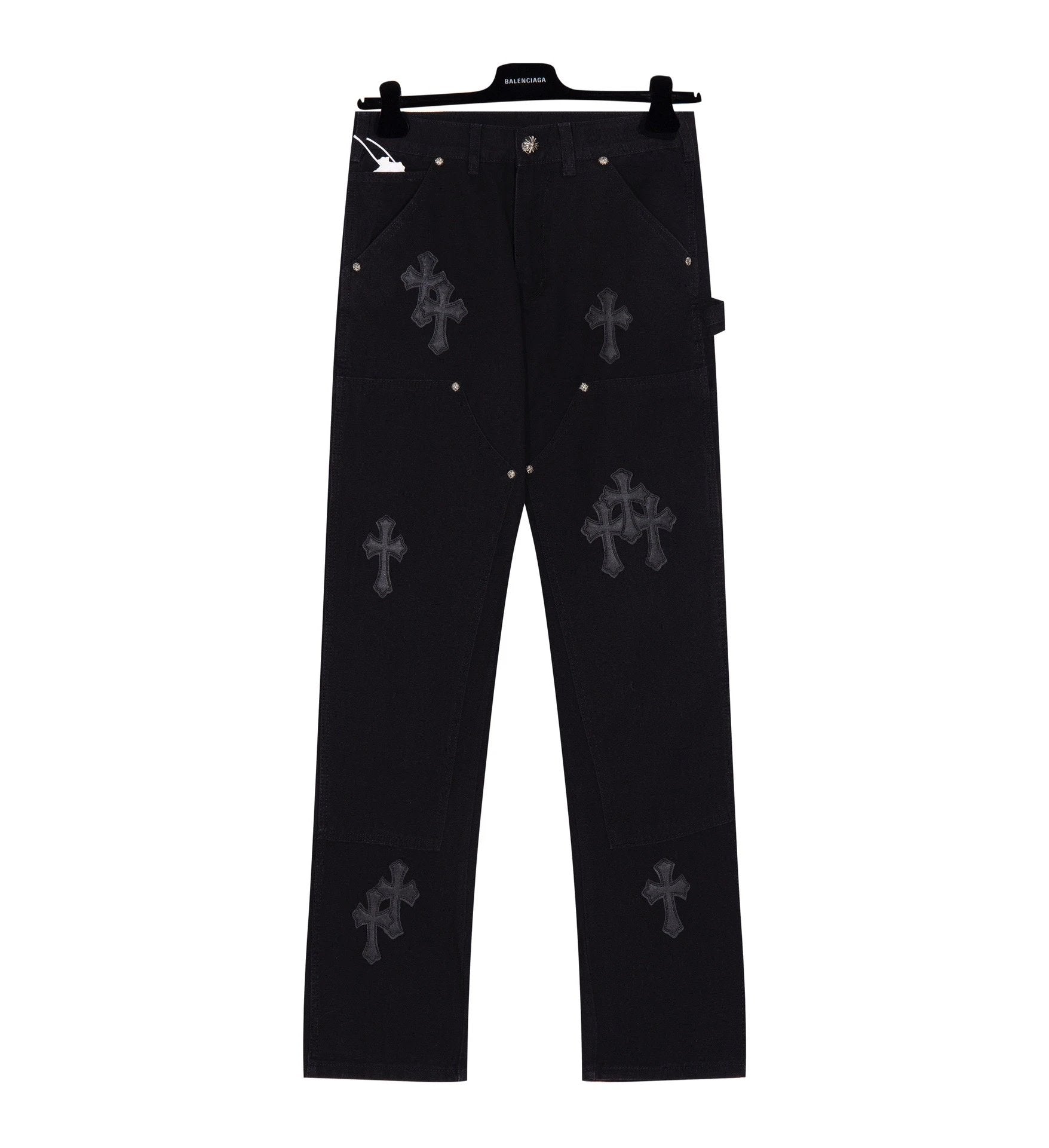Chrome Hearts Jeans Patchwork Leather Cross logo25ss Spring Summer New Straight Slim Fit Jeans Unisex Loose Fit Long Pants
