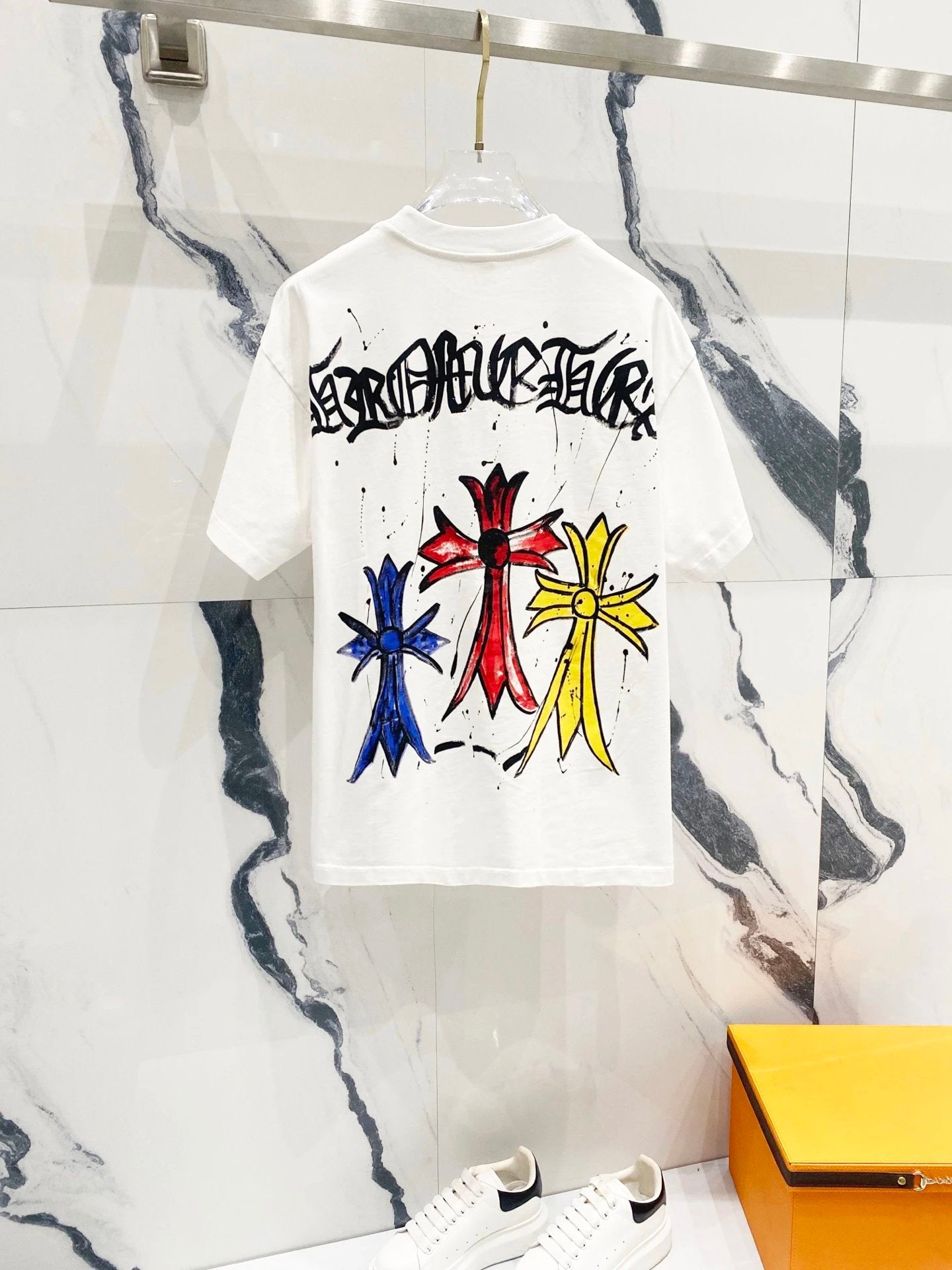 Chrome Hearts T-shirt Front and back Colorful Sanskrit Print logo round Neck Short Sleeve25ss New pure cotton T Unisex T-Shirt OS Drop Shoulder Loose Fit Base Shirt Top T-Shirt Short Sleeve