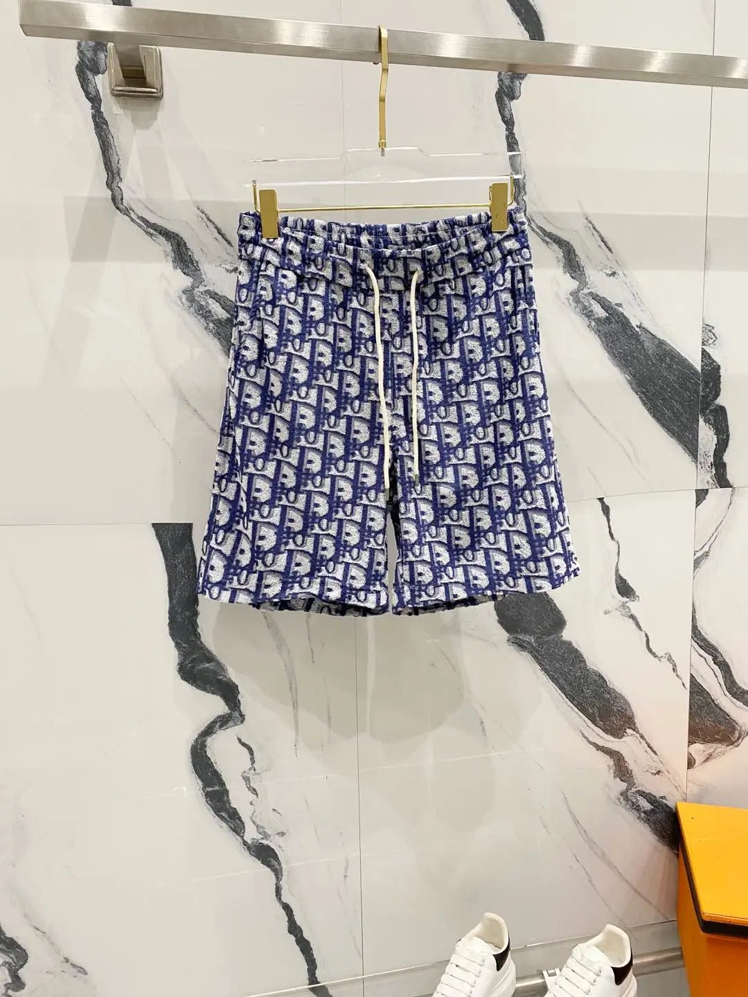 Dior shorts Towel with Full Print of Old Flower Letters LOGO Five-point Shorts25ss New Heavy Drawstring American Style Casual Summer Pants5Two-in-One Casual Sweatpants for Men and Women, Pure Cotton