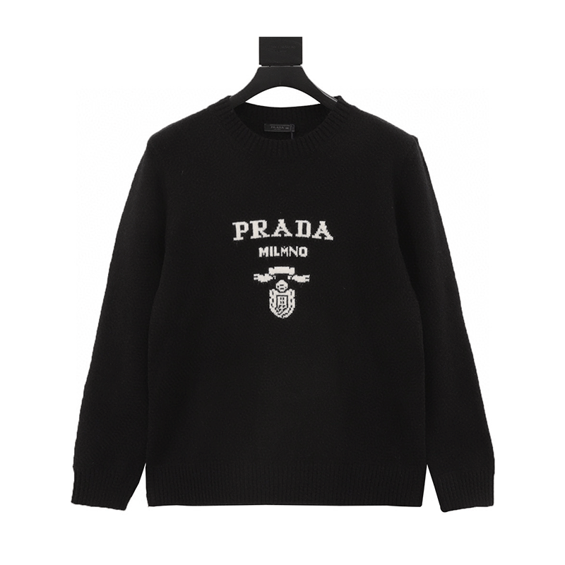 PRADA Sweater Chest Letter Jacquard round Neck Sweater for Men and Women