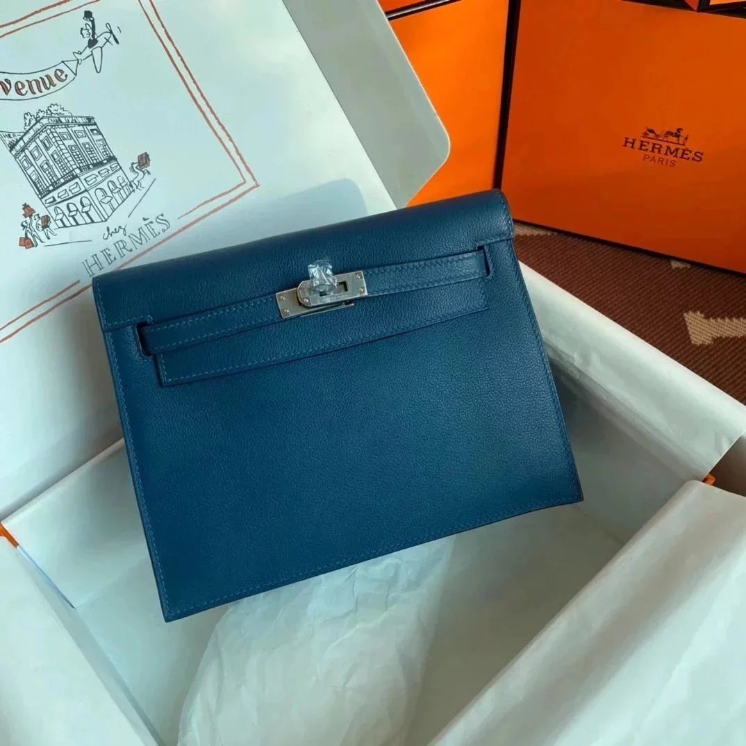 Hermes women's bag Top version 【H Handmade】Women's Bag KellyDanSe22cmevercolor Leather Imported Beeswax Thread Clutch Backpack Waist Bag Shoulder Messenger Bag Gold and Silver Buckle