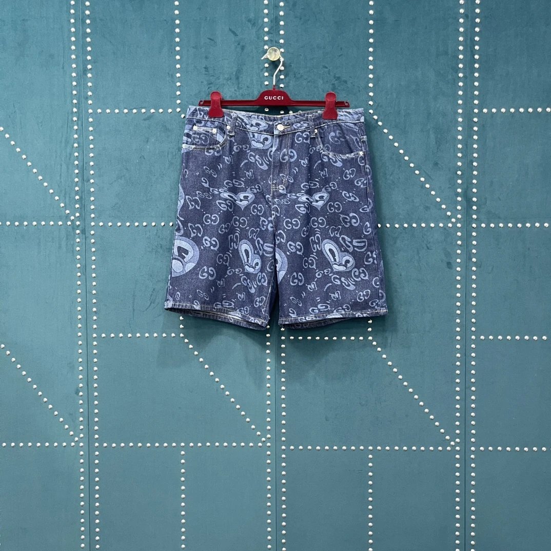 Gucci Shorts Full Print Liquid Heart Print logo Five-point Shorts25ss New Drawstring Casual Summer Pants5Two-in-One Casual Sweatpants for Men and Women, Pure Cotton Joggers