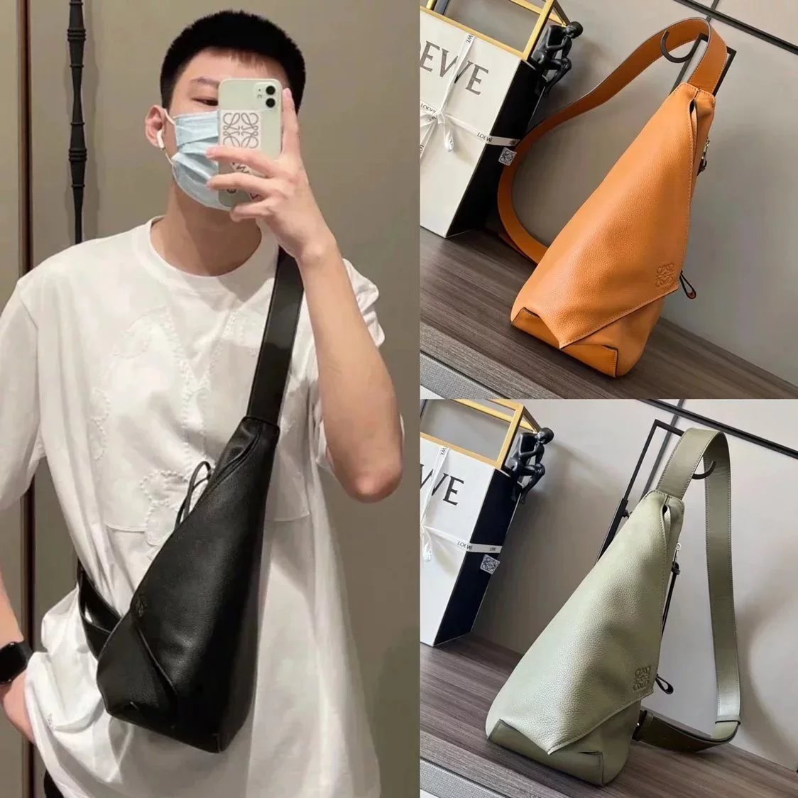 LOEWE Men's Bag Top version 【Highest Version】2023New men's bag LOEWEAntonSling Backpack(New Size)Men's Chest Bag Crossbody Bag Shoulder Bag Soft Grain Litchi Grain Calfskin Men's Real-Leather Bag
