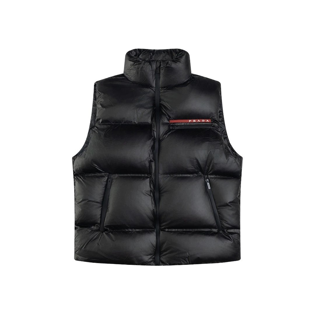 PRADA Down jacket Red Label Vest Down Jacket Casual Loose Versatile Stand Collar White Duck Down Short Sleeveless Coat Unisex24ss New Winter Products