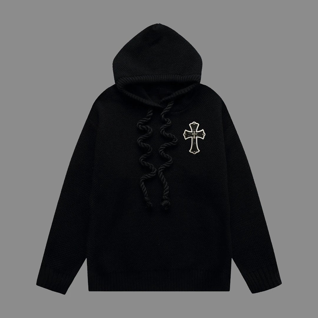 Chrome Hearts Hoodie Wool Knit Thickened Hooded Sweatshirt Unisex Winter Versatile Casual Jacket