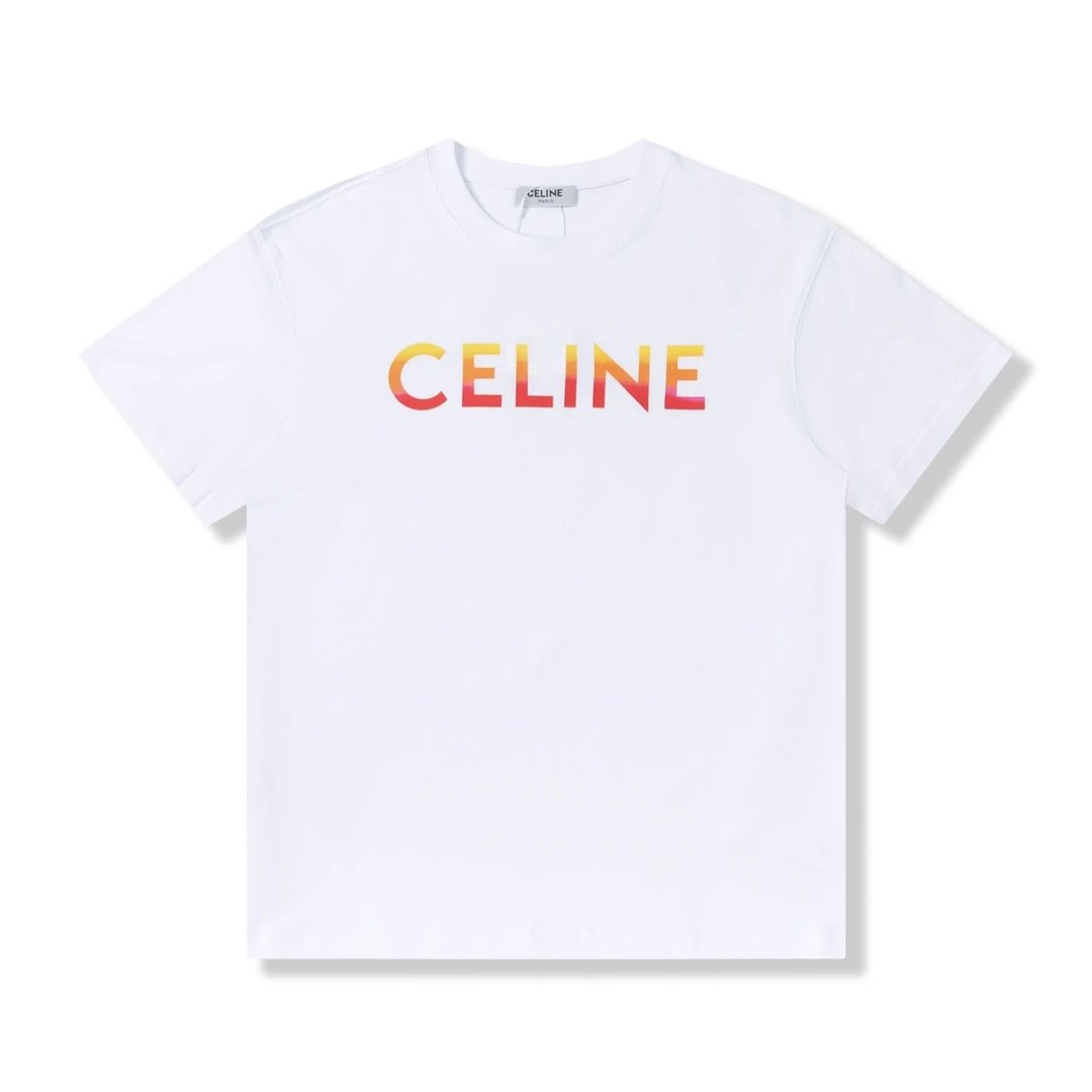 Celine T-shirt Colorful Letter Print on the Chest logo round Neck Short Sleeve25ss New Pure Cotton Unisex Style T Casual T-Shirt Base Layer Shirt OS Loose Fit Half Sleeve Top Plus Size